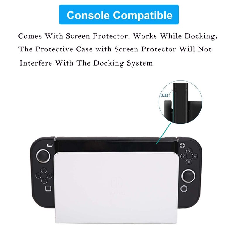 COMCOOL Dockable Case for Nintendo Switch Oled - [9 FT Military Grade Drop Protection] [with Tempered Glass Screen Protector and Thumb Grips] Cute Protective Cover for Nintendo Switch Oled - Black - Image 3